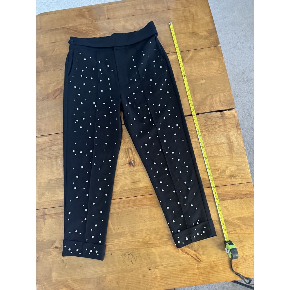 ORTTU Sz L Gustav Black Pants w Pearl Buttons Stretch Cuffed Formal Party NYE